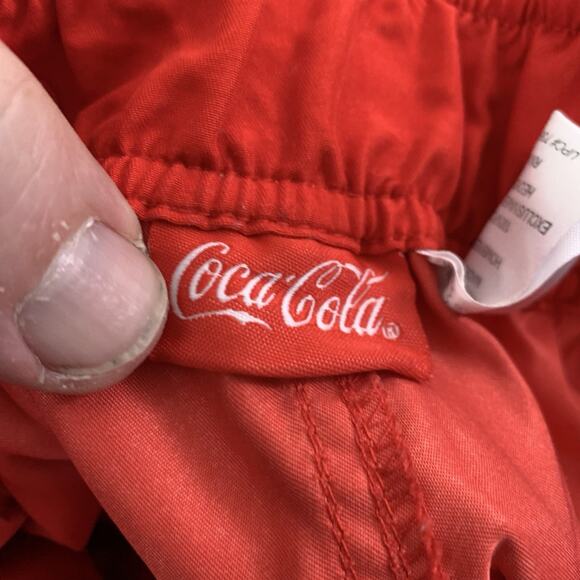 Coca-Cola Board Shorts Mens Small (28-30) Red Black Swim Trunks Logo Polyester - Picture 2 of 6
